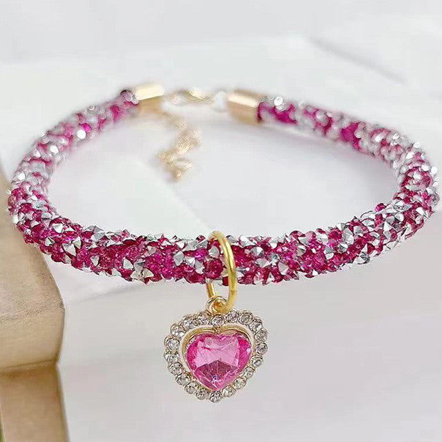 Collar de gato de lujo con cristales rosa