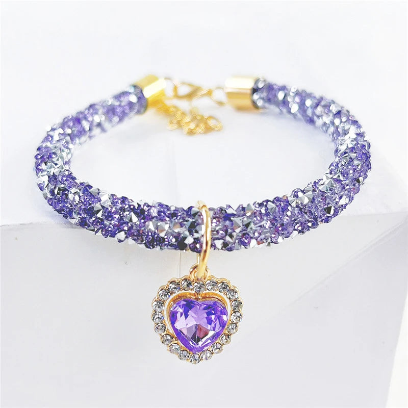 Collar de gato de lujo con cristales purpura