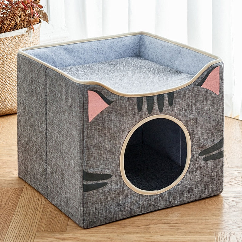 Casa plegable para gato gris