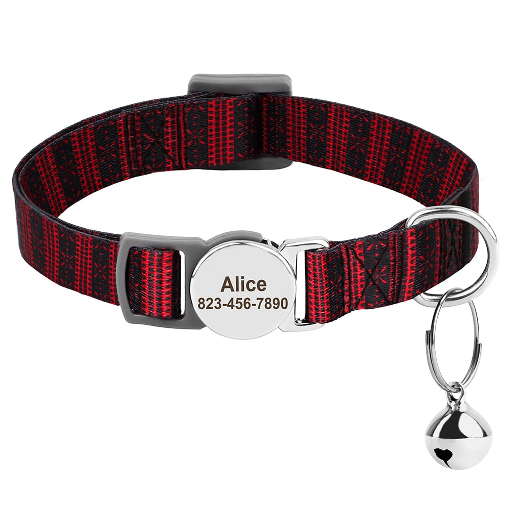 Collar de gato con estampado personalizado rojo y negro