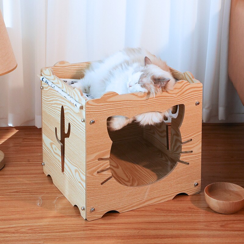 Casa de madera para gatos gatito marrón claro