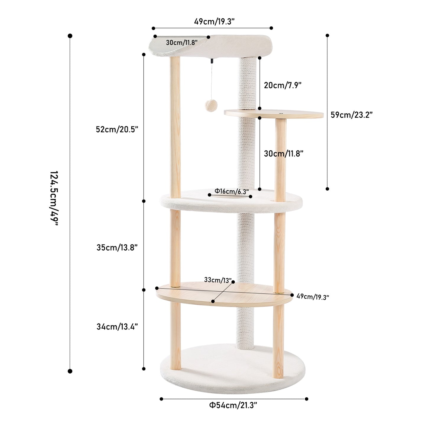 Rascador de madera con niveles para gatos medidas