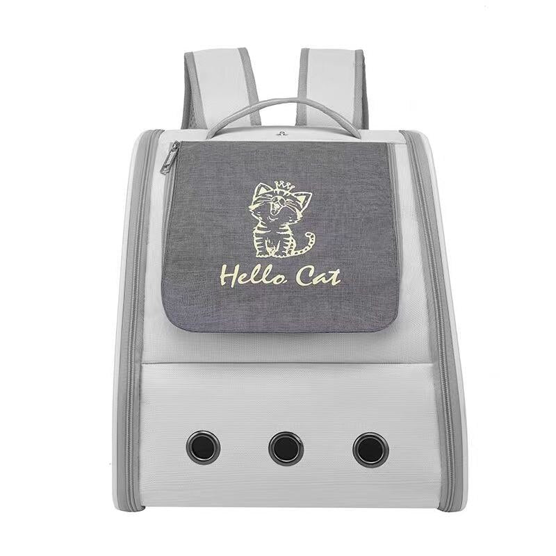 Mochila para gato de tres puertas gris