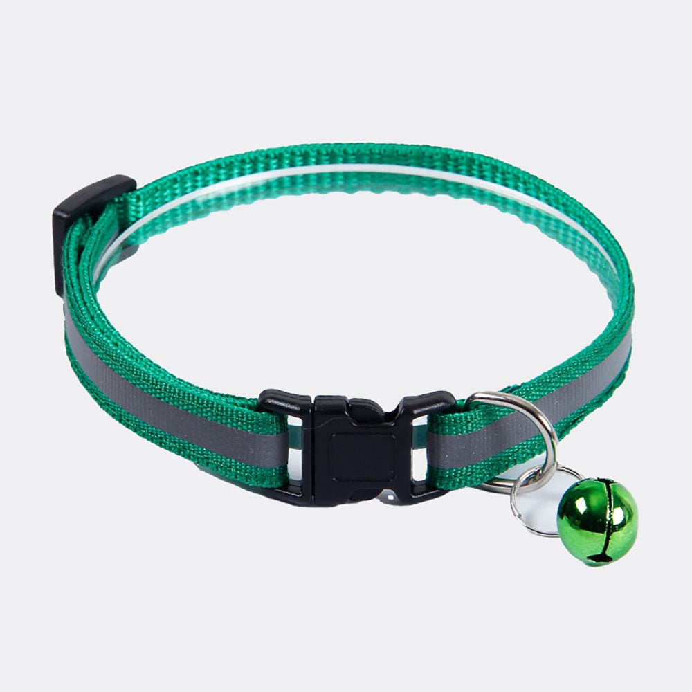Collar de campana reflectante para gato verde oscuro