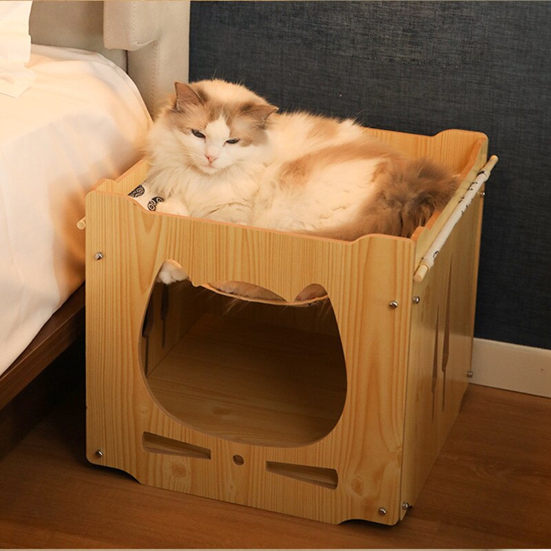 Casa de madera para gatos gatito marrón